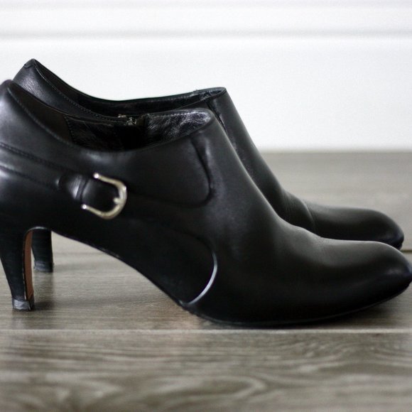 Cole Haan Shoes - COLE HAAN LEATHER ZIP BOOTIES WITH BUCKLE DETAIL